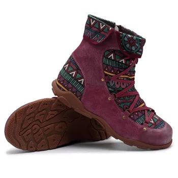 Zimske Ženske Škornji Retro Prosti čas Vezenje, Šivanje čipke Gleženj Škornji navzkrižno vezani Udobno ženske čevlje Ravno Čevlji
