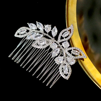 Visoka kakovost, elegantna cirkonij listi zlato / srebro kristalno nevesta las glavnik tiara poročni dodatki za lase