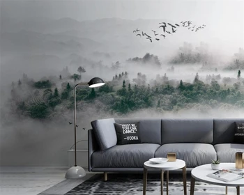 Beibehang ozadje po Meri fotografije sodoben minimalističen slog, nordijska ptica meglo, borov gozd oblak megle TV ozadju de Papel Pared