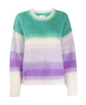 Ženski pulover barvne trakove pulover 2020 padec mavrica gradient pulover zeleni vrh