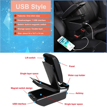 Za Suzuki Swift 2005-2018 Avto Armrest Box USB Polnjenje Povečujejo Dvojno Plast Centralno Shranjevanje Vsebine Držalo Pepelnik