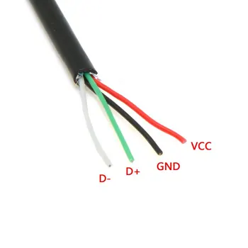 5PCS/veliko Desno pod Kotom 90 Stopnjo USB 2.0 Tip Moškega do 4 Žice Odprite Kabel za DIY OEM Črno Barvo 50 cm