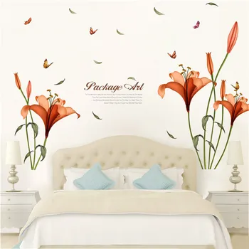 PVC Oranžne rože metulj listov stenske nalepke za otroke sobe dnevna soba, kopalnica, kuhinja dekor stene decals je plakat