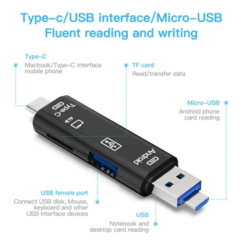 KUULAA Vse V En Tip C USB, Micro USB Adapter SD/ Micro SD/ TF Card Reader OTG Andriod PC Zunanje Multi Pomnilniških Kartic