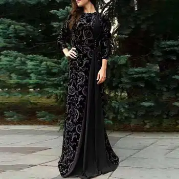 Dubaj Arabskih Žensk Cvjetnim Natisne Abaya Muslimansko Obleko tam kaftan Dolgo Obleko Gleženj Dolžina Visoko Split Arabski Islamski Dolge Obleke, 4xl 5xl