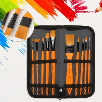 10Pcs Rumena Umetnik Paint Brush Set Najlon Lase Akvarel Akril, Olje, Slikarske Krtače za Risanje Umetnosti Oskrbuje s torbico