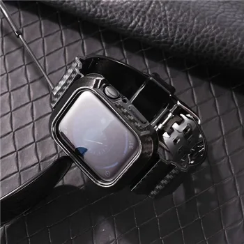 Najnovejši Band + Primeru za Apple Watch Silicome za iwatch Serije 6 SE 5 4 3 2 1 Pašček 38 mm 40 mm 42mm 44 mm Plastični Ogljikovih vzorec