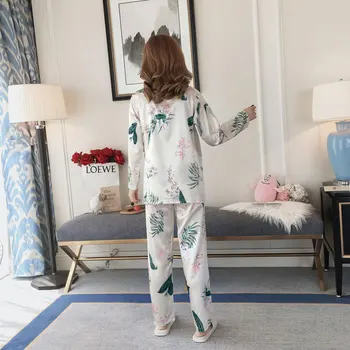 Novo Pomlad Japonski Satenast Kimono Sleepwear Bo Ustrezala Kawaii Natisnjeni Pižame Svoboden Kopanje Yukata Vrhovi, Hlače, Ženska Svileno Pižamo Set