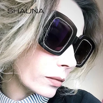 SHAUNA Kristalno Dekoracijo Kvadratnih sončna Očala Ženske blagovne Znamke, Modni Oblikovalec Gradient Odtenki