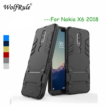WolfRule Ohišje Za Nokia X6 2018 Pokrov Gume + Trde Plastike Oporo Nazaj Ohišje Za Nokia X6 Funda Za Nokia 6.1 Plus Lupini