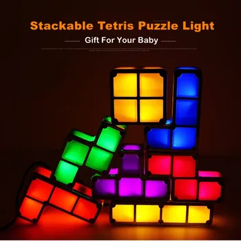 DIY Tetris Puzzle Svetlobe Stackable LED Namizna Svetilka Constructible Blok Noč Svetlobe Retro Igre Stolp Baby Pisane luči led