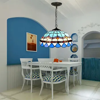 Tiffany Sredozemlju pisano steklo obesek luči za jedilnico, spalnica eno svetilko, balkon bar modra lučka 90-260V 0056