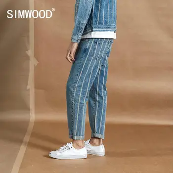 SIMWOOD 2020 pomlad Novo Gleženj-dolžina Kavbojke Moški Modni Hip Hop Nazaj Striped Moda Ulične Denim Plus Velikost Hlače 190384
