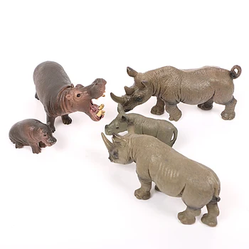 Realno Divje živali Hippo,Nosoroga igrače Model številke Afriške Povodni Okrasite zbirka povodni konji Mladiča igrače Za Otroke