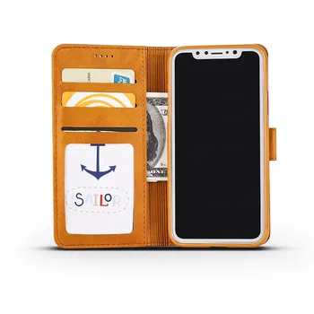 Usnje Stojalo Primeru Telefon Za iPhone 6 6S 7 8 Plus X XS Max Xr Primeru Magnetno Kartico v režo za denarnice Kritje iPhone 6S 7 8 Plus etui Coque