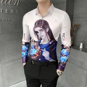 Črno/Bela Majica Moški Jeseni Nov Modni 2020 Dolg Rokav Mens Priložnostne Majice Vse Tekme Digital Print Bluzo Moških Oblačil 3XL-M