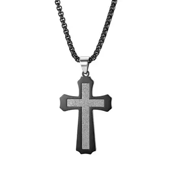 BONISKISS Klasičnih Dvojni Križ Obesek Ogrlice Za Moške iz Nerjavečega Jekla Moški Obesek Ogrlica Molitev Verske Nakit Darilo