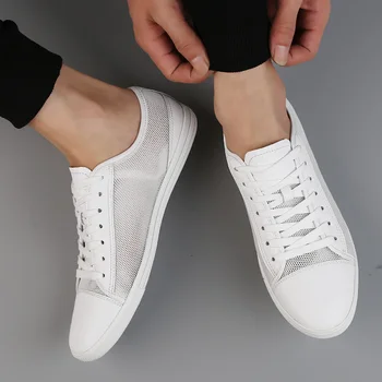 Lahki Pravega Usnja za Moške Stanovanj čevlji za Prosti čas Trend korejska Različica Solid black White summer dihanje Moških Priložnostne Čevlji