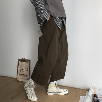 Cakucool 2019 spomladi in jeseni Japonski retro širok noge hlače svoboden visoko pasu svoboden priložnostne ulica hlače, moške in ženske par
