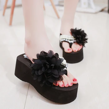 Poletje japonke Ženske čevlje biseri copate sapato feminino sandali, Čevlji za Copate Športna Plaži Klin Platformo Sandali