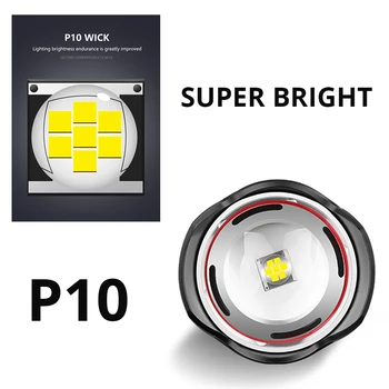Super 7-Core P10 LED Svetilka S prevelikimi konveksna leča Glare Avanturo Razsvetljave Z Močjo banka funkcija Za 18650 baterije