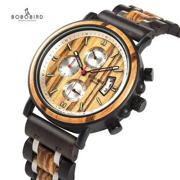 BOBOBIRD Lesa Watch Moških Prikaza Datuma Svetlobna Strani Multi-funkcijo Kronograf Ročne reloj hombre z Leseno Škatlo L-S18