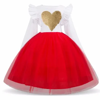 Božič Deklice Dolg Rokav Obleka Sequins Srce Za Otroke Obleke Za Dekleta Princesa 3-8Yrs Vestidos Božič, Novo Leto Kostum