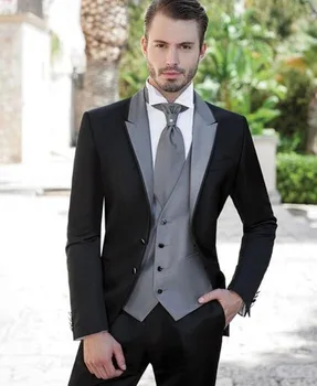 Siva Srebrna Mens Obleke 2020 Poroka Obleke za Ženina Tuxedos (Suknjič+Hlače+Telovnik) Tri Kose Obleke Groomsmen