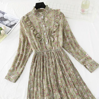 Naguban Šifon Obleko Ženske Dolg Rokav Elastični Pas Vestidos Ženski Priložnostne Ruffles Obleke 2020 Pomlad Poletje Obleko Midi
