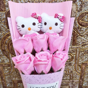 Novo Milo cvet risanke mačka igrač, plišastih šopek igrača za Valentinovo, Božič dekle, prijatelj Darila