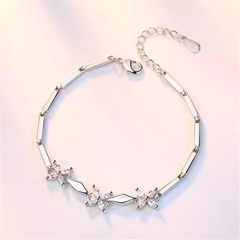 Ženske srebrno zapestnico modne blagovne znamke nakit preprost nakit Detelja luksuzni kristalov zapestnica girls srčkan nakit 16.5+3CM