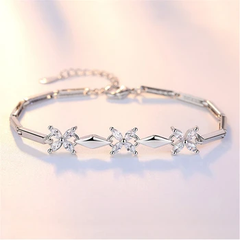 Ženske srebrno zapestnico modne blagovne znamke nakit preprost nakit Detelja luksuzni kristalov zapestnica girls srčkan nakit 16.5+3CM