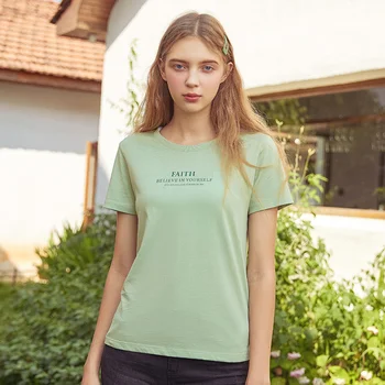 Kratek rokav T-majice ženske 2020 jeseni novi korejski bombaž majica s kratkimi rokavi ženske pol-rokav avokado-zeleni vrhovi ins trend