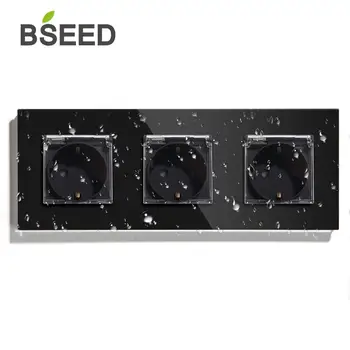 BSEED Nepremočljiva Trojna Vtičnica EU Standardno električno Vtičnico 16A 110V-250V Bela Črna Gloden Kristalno Steklo Plošče električno Vtičnico