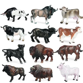 Novo Simulacijo Trdno Divje Živali Model Bika Bison Ranch Krava Set PVC Živali figuric Igrače za Otroke Božično Darilo