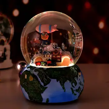Smole Music Box Kristalno Kroglo Sneg Globus Stekla Luči Z Zvočnik Predenje Santa Claus Obrti Namizni Dekor Božično Darilo