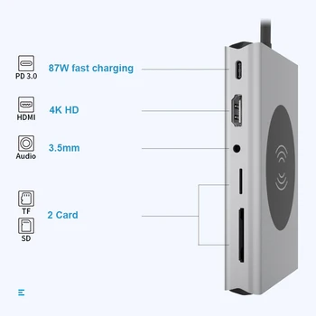 USB C Razširitveno Postajo HDMI je združljiv RJ45 VGA AUX PD USB C Središče za Prenosni računalnik Macbook Pro z 3,5 mm Slušalke Jack Tip C Hub