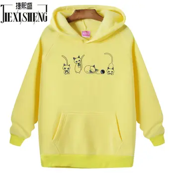 Priložnostne hoodies ženske puloverju Svoboden sweatshirts Srčkan risanka tiskanje hoodie Velik obseg Najnovejše majica Barva Hoody