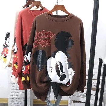 Vroče Disney Risanke Ženska Moda Mickey Mouse Fall/Winter Edition Krog Vratu Tiskanje Ohlapen Pulover Pulover, Oblačila
