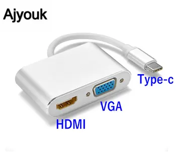 1PCS USB3. Tip-c HDMI+VGA, 2 v 1, 2k*4K 1080P Aluminija USB-C Adapter Pretvornik-Kabel za Apple MacBook Huawei Matebook