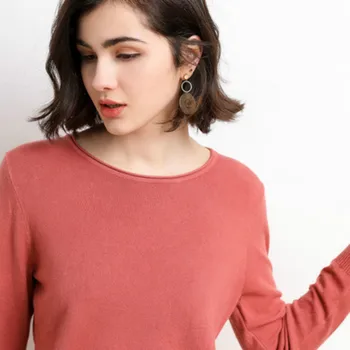 Moda Sivo Ohlapno Hujšanje Veliko U-Vratu Tanek Pulover Ženske, je Vse-tekmo Dolgo Sleeved Dno Majica