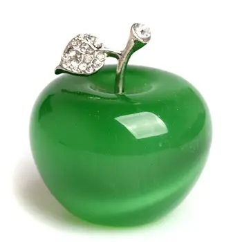 Cut Naravne Zelene mačje oči Kristalno Apple Figur z Zlitine Listov obtežilnik za papir Obrti Okras za Dekorativne in Festival Darilo
