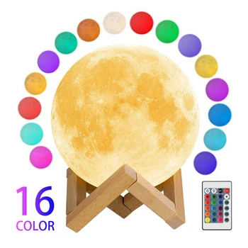 16 Barv LED Noč Lahka 3D Tiskanja Luna Svetilka, Polnilne, Sprememba Barve 3D Svetlobo Dotik Lune Lučka za Nočno Svetilko 15 cm moon light