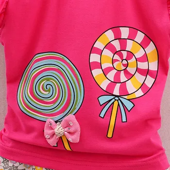 Lollipop Vzorec Bombaž Baby Dekleta T-Shirt Hlače 2PCS Malčka Otroci Moda Baby Dekleta Obleke Vrhovi+Hlače Otrok Oblačila, ki