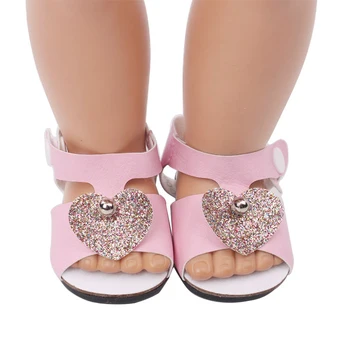 18 Inch Ameriški Lutka čevlji Roza ljubezen sandali obleko čevlje PU novorojenčka Dekle Otroške igrače fit 43 Cm Fant Lutke s184