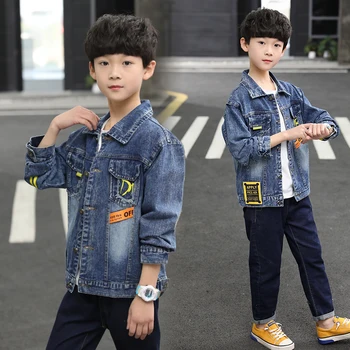 Korejski Fantje Plašč Pomlad Malčka, Otroška Oblačila Blue Jeans Jakne za Najstniške Šoli Fant Zavoj navzdol Ovratnik Otrok Vrhnjih Plasti