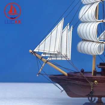 LUCKK 33 CM Morskih Plovil Lesene Jadranje Figur Čoln Okraski Rdeče Retro Namizni Dekor Miniaturni Model, Božič, Rojstni dan Darila