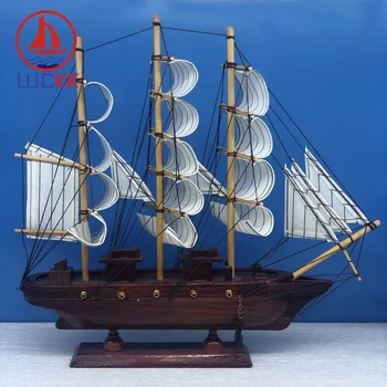 LUCKK 33 CM Morskih Plovil Lesene Jadranje Figur Čoln Okraski Rdeče Retro Namizni Dekor Miniaturni Model, Božič, Rojstni dan Darila