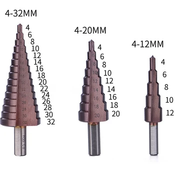 M35 HSS-Kobalt Korak Drill Bit Set 4-12/4-20/4-32 mm Vrtanje Moč, Orodja za Kovinsko Cone Trikotnik Kolenom Luknjo Rezalnik Sveder