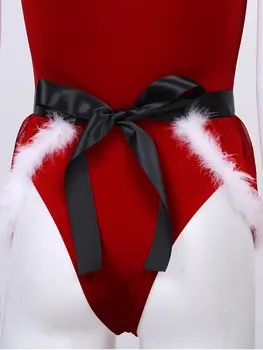 IEFiEL Ženska Fancy Obleke, Božične Počitnice Stranka Nastavi za Clubwear Kostume Žamet Bodysuit z Perja Obrezovanje Predpasnik Klobuk